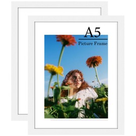 A5 Picture Frames Set of 2, Picture Frames Collage Wall Decor,4x6 with Mat or A5 Without Mat, photo Frame Set for Wall Gallery Decor, Hanging or Tabletop Display, White