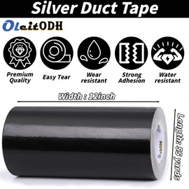 12 inch Duct Tape Extra Wide, 2 Rolls Black Duct Tape Heavy Duty, Flexible, No Residue, All-Weather, Tear by Hand, 55 Yard x 12 Inch Per Roll - Bulk Value for Indoor & Outdoor Repairs, Industrial Use