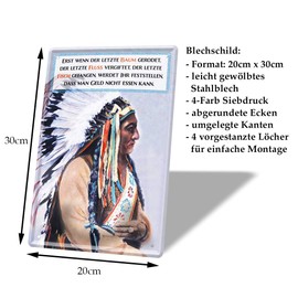 Tin Sign Old Indian Tradition Wild West Decoration Sign - Retro Decorative Indian Saying - Metal Sign for Fans of the Indians - Western Feeling with Decorative Sign - 20 x 30 cm