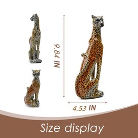 WGGHDFA Cheetah Statue Home Decor Leopard Sculpture Resin Sitting Cheetah Figurine Desktop Table Top Ornament Decoration for Home Office (9.84in Orange2)