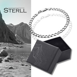 STERLL Mens Solid 925 Silver Bracelet Ideal Gift for Husband or Boyfriend with Jewellery Box, Sterling Silver, Without Stone