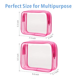 PACKISM Clear Makeup Bags, 2 Pack Quart Size Travel Bag TSA Approved Clear Travel Bags for Toiletries, Clear Cosmetic Bags Carry on Clear Toilety Bag TSA Approved Toiletry Bags, Matte Rose Red