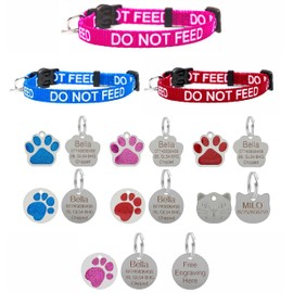 Cat Collar DO NOT Feed in Red, Pink Or Blue, Safety Release & Optional Engraved ID Tag (Red, No Tag)