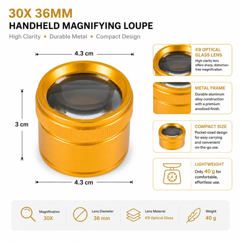 30X Handheld Magnifying Loupe for Precision Inspection – 36mm K9
