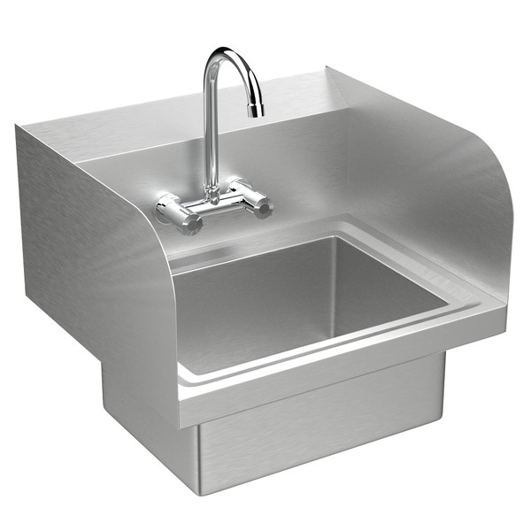 Bonnlo Upgraded Commercial Hand Wash Sink Stainless Steel Prep/Bar Sink with Side Splash Guard - Wall Mount Utility Sink Hand Washing Basin with Faucet for Commercial Restaurant RV Kitchen