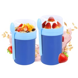 GPREESUS 2 Pack Overnight Oats Containers with Lids,21 & 25oz On the Go Yogurt Parfait Cup,Overnight Oats Jars,Reusable Cereal Yogurt Cup and Divided Compartment for Fruit Nuts (Blue,S+M)