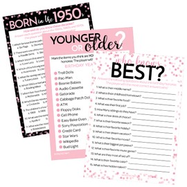 Birthday Party Games - Born in the 1950s Chic Pink and Black Birthday Game Bundle - 65th or 70th Birthday - Set of 3 Games for 20 Guests