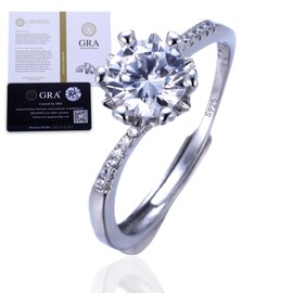 Halukakah Sterling Silver Women's Diamond Ring with 1 Carat Moissanite Stone and Certificate,1.0 ct Elegant Jewelry for Engagements,Celebrations,and Birthdays,Adjustable Size - Snowflake Heartbeat