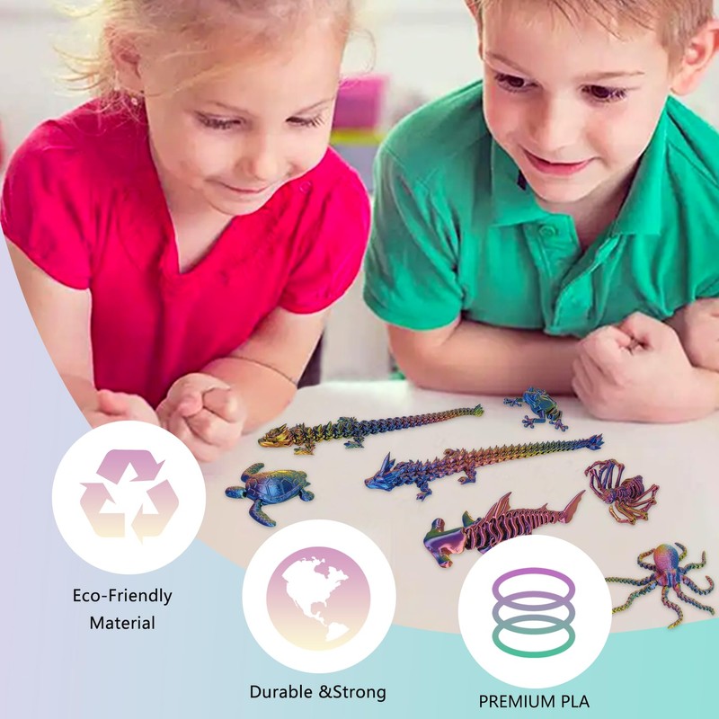 TUTHKOTH 9PCS 3D Printed Dragon Figure Collection (9Pcs-Red+Yellow+Blue)