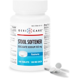 GeriCare Docusate Sodium Stool Softeners, Best Stool Softener for Daily use for Women, Men, and Elderly - Ideal for Constipation Relief 100mg Crushable Tablets. (100 Count) Made in the USA (Pack of 2)