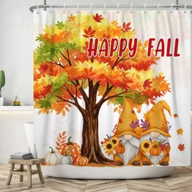 OFILA Fall Shower Curtain for Bathroom Autumn Tree Pumpkin Falling Leaves Cute Gnome Sunflower Farmhouse Aesthetic Pattern Shower Curtains Waterproof Polyester Fabric Decorative 71×71 Inch
