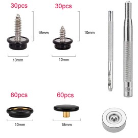 180 Pieces Canvas Snap Kit, BetterJonny Stainless Steel Screws Snaps Marine Grade Canvas and Upholstery Boat Snaps Button Fastener with 3 Setting Tools for Boat Cover Furniture Black