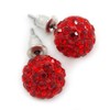 10mm Red Crystal Ball Stud Earrings In Silver Tone