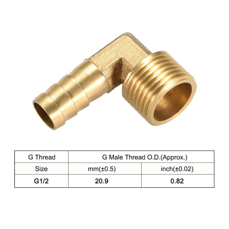 sourcing map Brass Barb Hose Fitting, 90 Degree Elbow 12mm