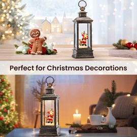 Christmas Snow Globe Lantern Built-in Santa Cute Dog Projection Christmas Snow Globe with Music and Timer Lighted Water Globe Lantern Swirling Glitter Christmas Decorations