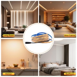 COB - Tira de luz LED de 12 V, 8 W/M, 16.4 pies, 320 LED/M, color blanco, 6500 K, CRI90+, cinta LED flexible de alta densidad para interiores y interiores, hogar, recámara, cocina, proyecto de