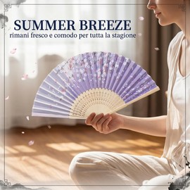 WUMZIRA Set 2 Ventagli Pieghevoli da Borsetta in Seta e Bambù, Ventaglio Elegante per Donna per Matrimonio e Cerimonia, Decorazione Parete Casa, Accessorio Portatile Rinfrescante