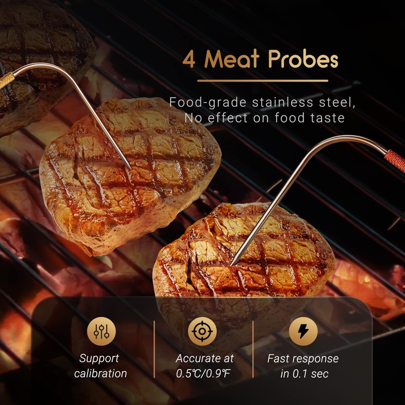INKBIRD IBT-26S Bluetooth Wi-Fi BBQ Thermometer, with 4 Food-Grade Probes,
