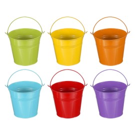 PATIKIL 5"x4.7" Small Metal Buckets with Handle, 6 Pcs Mini Bucket Easter Buckets, Green/Yellow/Orange/Blue/Red/Purple