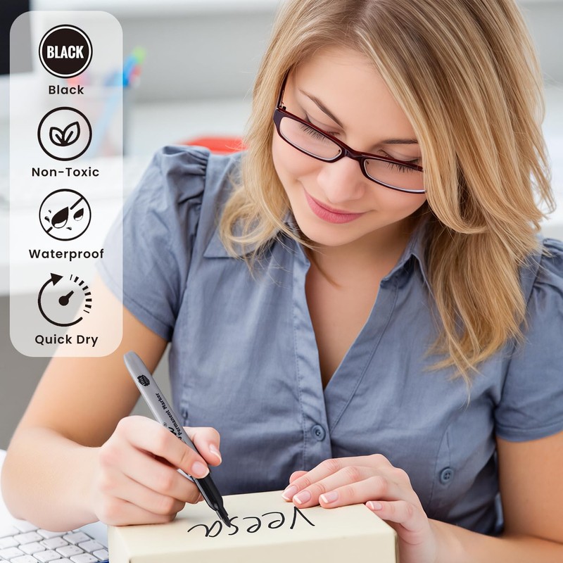 36 Pack Permanent Markers Fine Tip, Black Permanent Marker Pens