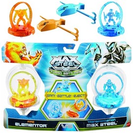 Max Steel Turbo Battlers Toy Figures - Fire Elementor and Transformation Max Steel - Twin Pack