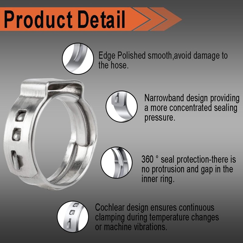 TT FLEX 304 Stainless Steel Single Ear Hose Clamps Kit,