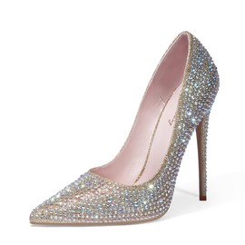 Elisabet Tang Women Pumps, Pointed Toe High Heel Glitter Rhinestone Heels Sparkly Prom Shoes Stiletto Wedding Heels for Bride Shoes for Women Gold Glitter Size 8