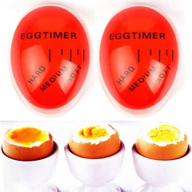 ProBytes Egg Timer - Colour Changing Indicator, Soft-Medium-Hard Perfect Boiled Eggs, Sits in Boling Water, Simple & Easy Kitchen Tool, Food Art & Craft, Heat Sensitive Acrylic - Clear Red 2 Pieces