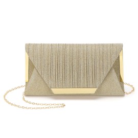 DTGN Evening Bags Clutch Purses for Women Formal, Purse Handbag Crossbody Bag with Chain Strap Shoulder Bag Sparkly for Wedding Guest Party Gold