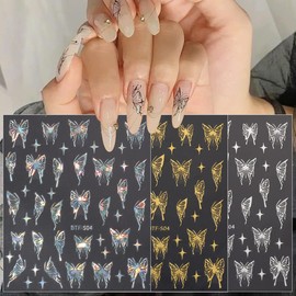 5Sheets Butterfly Nail Art Stickers Decals Spring 3D Self-Adhesive Nail Decals Laser Rose Gold Designs Nail Supplies Red DIY Nail Decorations for Women Girls Manicure Accessories