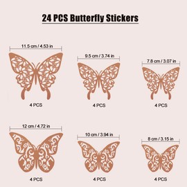 Tianorcan 3D Butterflies Decoration, Pack of 24, 2 Styles, 3 Sizes, Butterfly Stickers, Butterfly Decoration Wall Stickers, Removable Wall Stickers, Home Decoration Wall Decoration (Rose Gold)