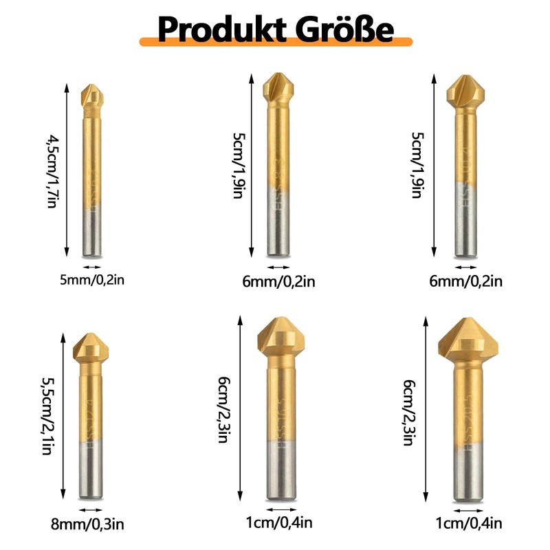 Countersink Set, 6 Pieces Countersink Metal, Countersink Set, Countersink Set,