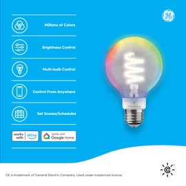GE CYNC Smart LED Light Bulbs, G25 Globe Bulb, Room Décor Aesthetic, Color Changing Light Bulbs, 60W Equivalent, Works with Amazon Alexa and Google Home (2 Pack)