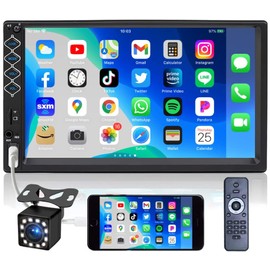 7 Inch Car Stereo Double Din Bluetooth 5.1 Touch Screen FM Radio,Backup Camera/Support Mirror Link/Hands Free Calling,Steering Wheel Remote(SWC)/MP3/MP4/MP5 Subwoofer Player/2 Din Car Audio