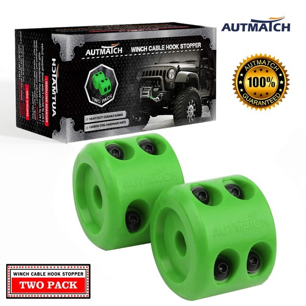 AUTMATCH Winch Cable Hook Stopper (2 Pack) Silicone Rubber Shock Absorbent Winch Stopper Best Winch Accessories for Wire & Synthetic Cables ATV UTV Prevent Pulling Eliminate Abrasion Bouncing Green