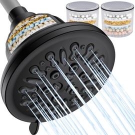 Ryamen Shower Head with Filter, Filtered Shower Head for Hard Water, 5.5" High Pressure Rainfall Fixed Showerhead with 6 Spray Settings, Water Softener Remove Chlorine, Filter Cartridge-2 Pack, Black