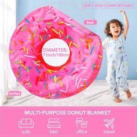 M&C Music Color Tortilla Blanket Double Sided, Giant Tortilla Blanket Adult Size Round Funny Blankets for Adults Teens Kids, Realistic Food Blanket Throw Wrap Blanket (Pink Donut, 71 Inch)