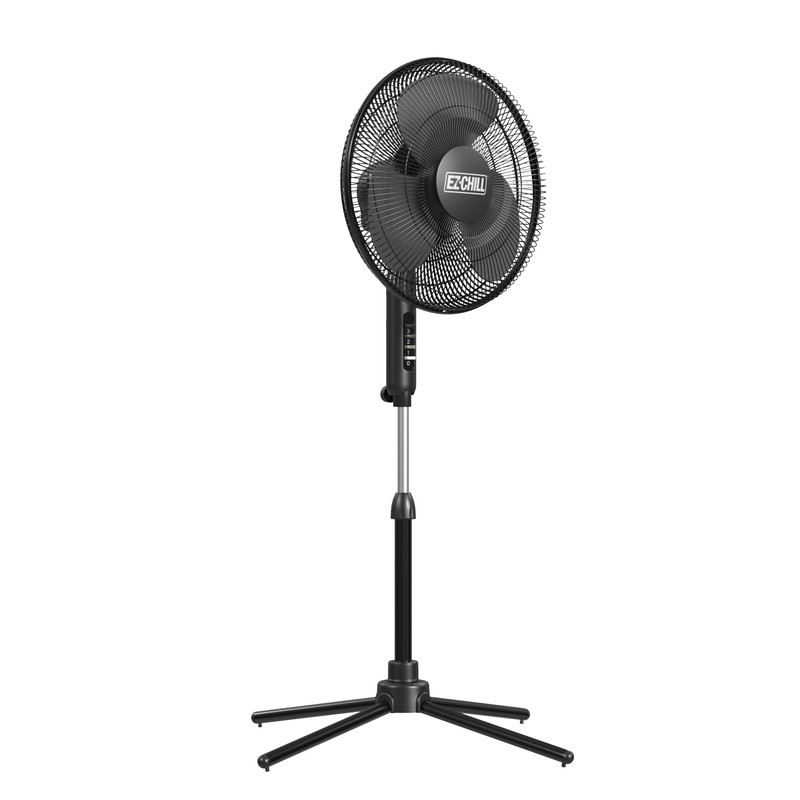 EZ-CHILL 16” Oscillating Pedestal Fan, 3-speed Options, 90-Degree Oscillating Head,