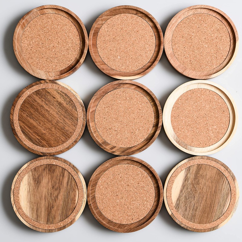 Acacia Wood Coasters for Drinks, 4.13 Inch, Set of 6,