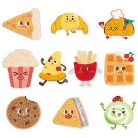 FINGERINSPIRE 10 PCS Cute Food Embroidered Patches – Self-Adhesive Food Shape Applique Patches for DIY Clothing Decoration Includes Bread, Pizza, Sandwich, Popcorn, Biscuits, French Fries
