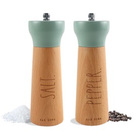 Rae Dunn Salt and Pepper Grinder Set of 2 - Bamboo Sea Salt Pepper Grinder - Classy Salt and Pepper Shakers - Pepper Mill & Salt Mill, Sage