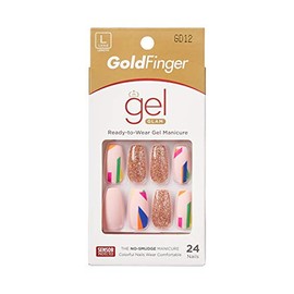 Gold Finger Gel Glam Design Nail Press On Nails, Gel Nail Kit, Polish Free Manicure Long Length (GD12)