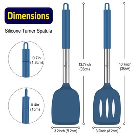 HOTEC Heat Resistant Silicone Solid Turner, Slotted Kitchen Spatulas set Cooking utensils (13.7inch Classic Blue)