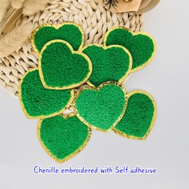 8 PCS 2.2 inch Chrome Heart Patches，Self Adhesive Chenille Patches for Clothing, Stick on Embroidered Patches for Bags,Iron on Patches for Hats, Patches for Backpacks, Patches for Jeans (Green)