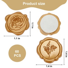 60 Pack Wax Seal Stickers, Gold Adhesive Envelope Sealing Stickers Decoration, Perfect for Invitation, Christmas, Gift Wrapping, Wedding Birthday Party (Bronze, 6 Styles)