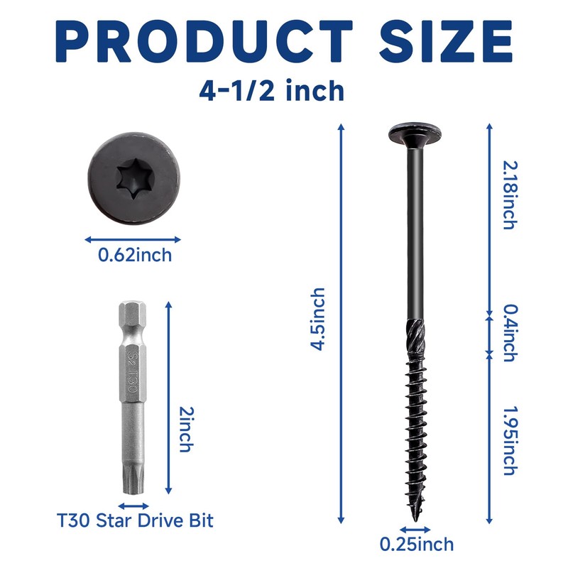 #14 x 4-1/2 Inch Structural Wood Screws Kit(85PCS), Heavy Duty