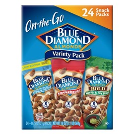 Blue Diamond Almonds Blue Diamond Almonds Snack Nut Variety Pack for Kids, Office, School, On-the-go, 0.75 oz Gluten Free Individual Packs, Wasabi & Soy Sauce, Lightly Salted, and Smokehouse (Pack of 1,24 Count Total)