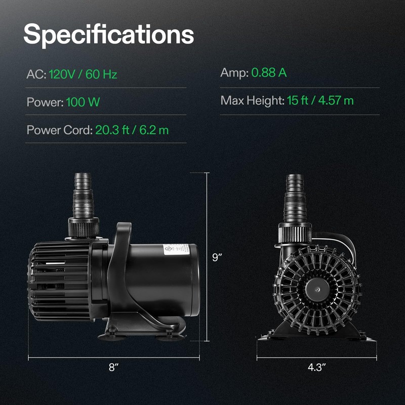 VIVOSUN 1600 GPH Submersible Water Pump, 100W Pond Pump, Ultra
