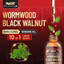 NUQIIT 10in1 Wormwood Liquid Drops with Wormwood, Black Walnut, Whole Cloves, Berberine, Milk Thistle, Turmeric, Ginger, Milk Thistle and More - Support Digestive, Immune - 2 Pack (60ml Total) for 60Days.