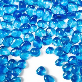 0.89LB Blue Aquarium Glass Stones Sea Glass Pebbles for Fish Tanks Decorations Aquarium Gravel Fish Tank Rocks, Glass Gems Stones Beads Pebbles Rock Sand for Vase Filler Fish Turtle Tank Decorations